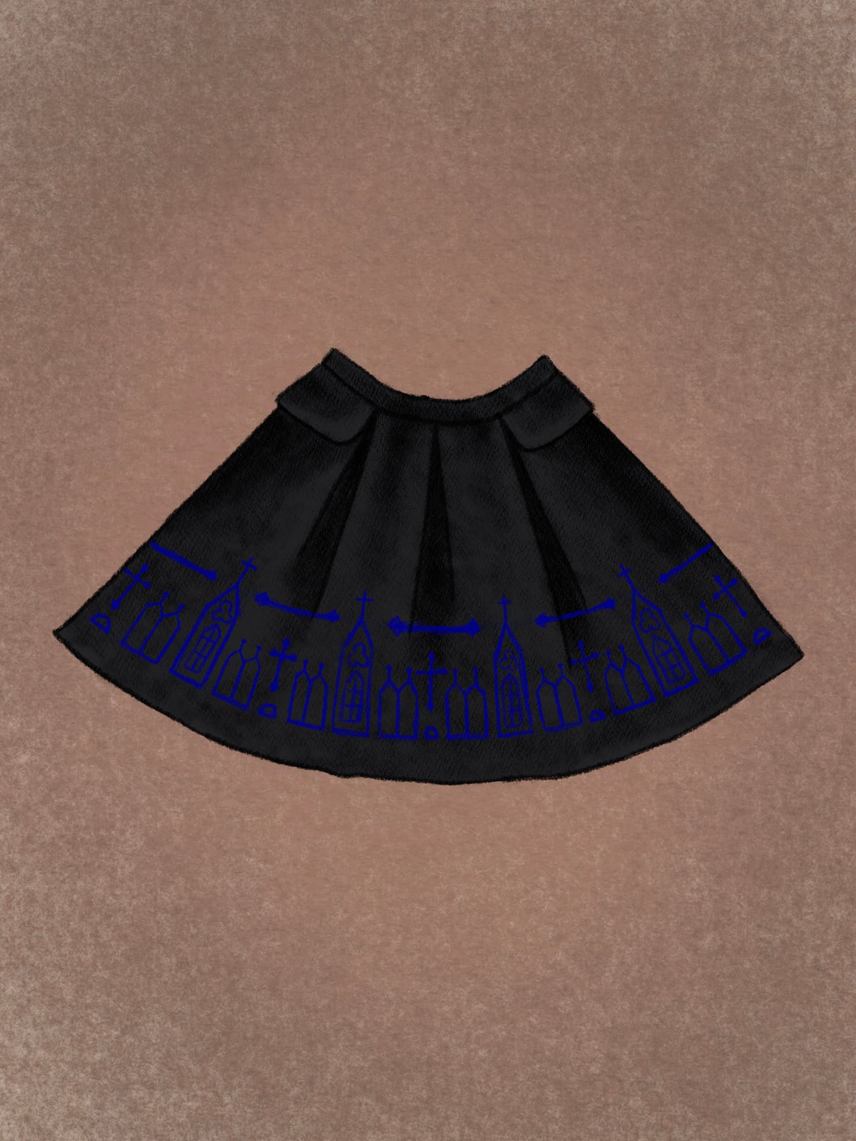 black velvet skirt with navy embroidery, a heartthrob